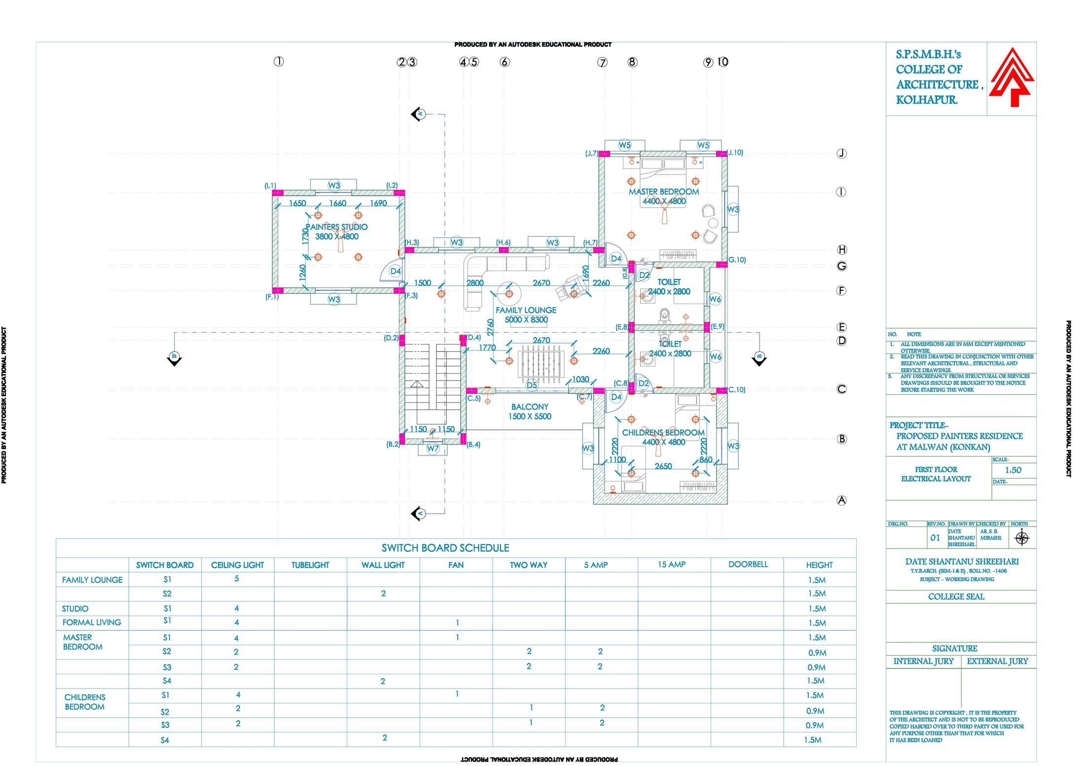 Painters Residence, first floor electrical layout