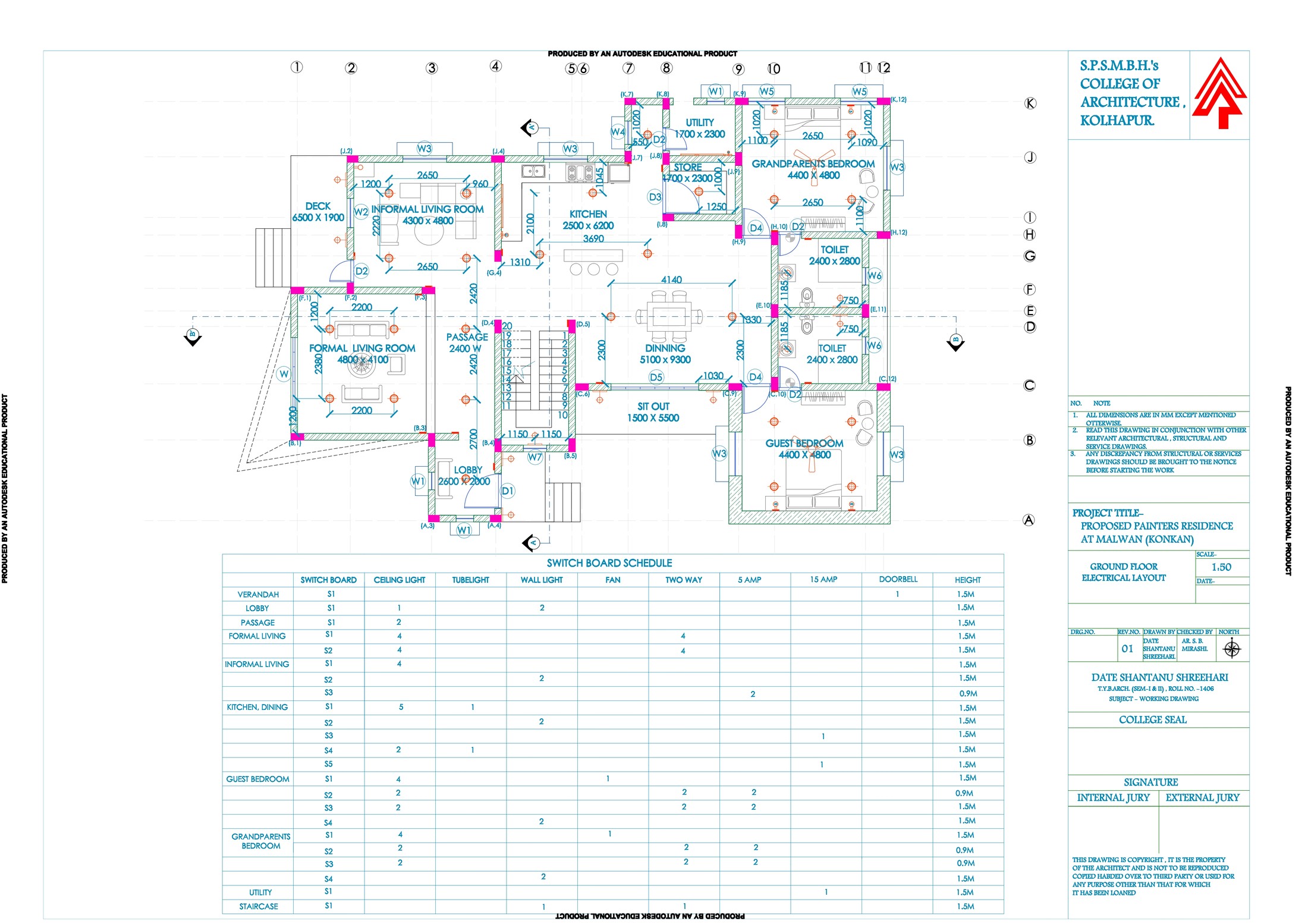 Painters Residence, ground floor electrical layout