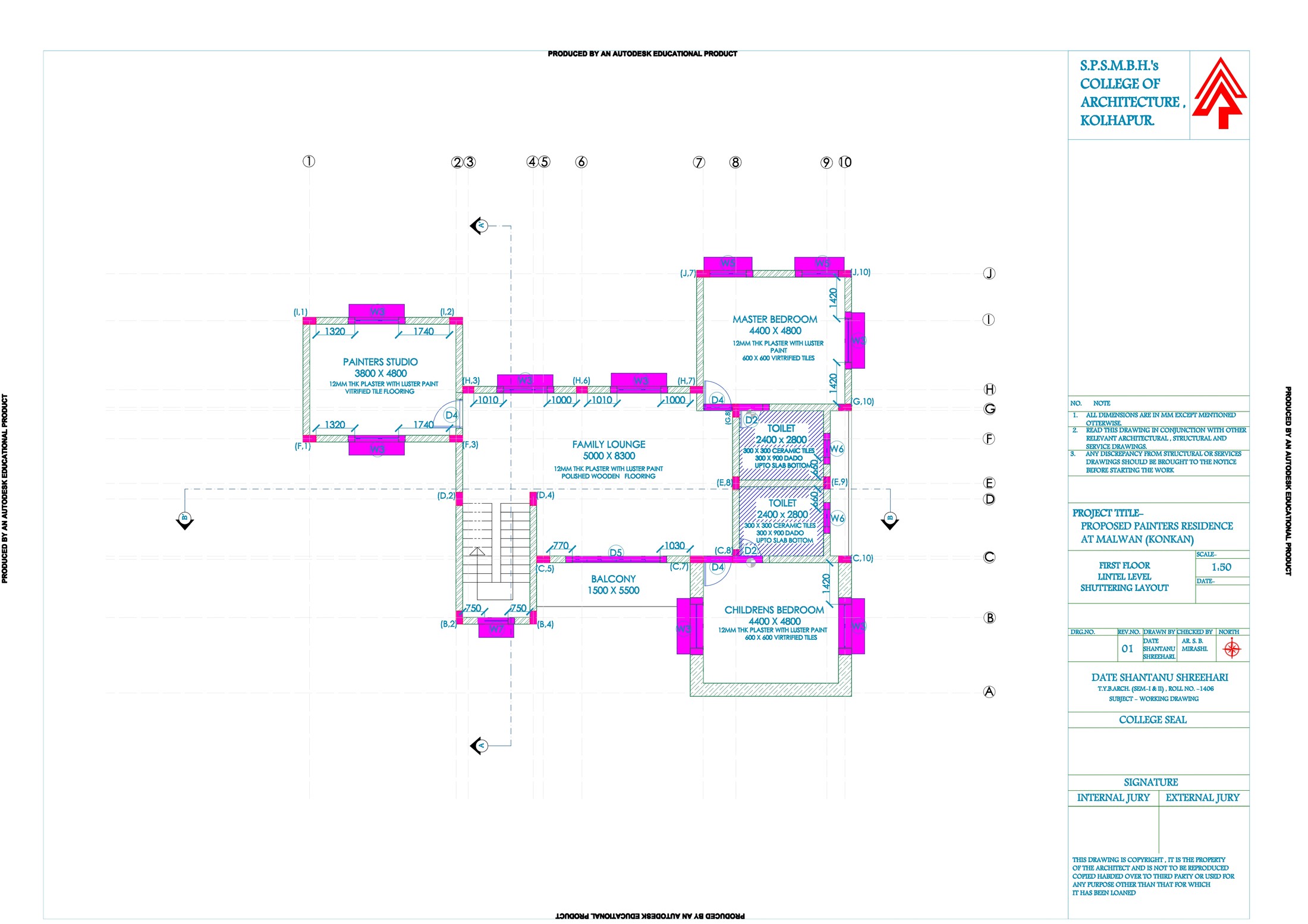 Painters Residence, first floor lintel level shuttering layout