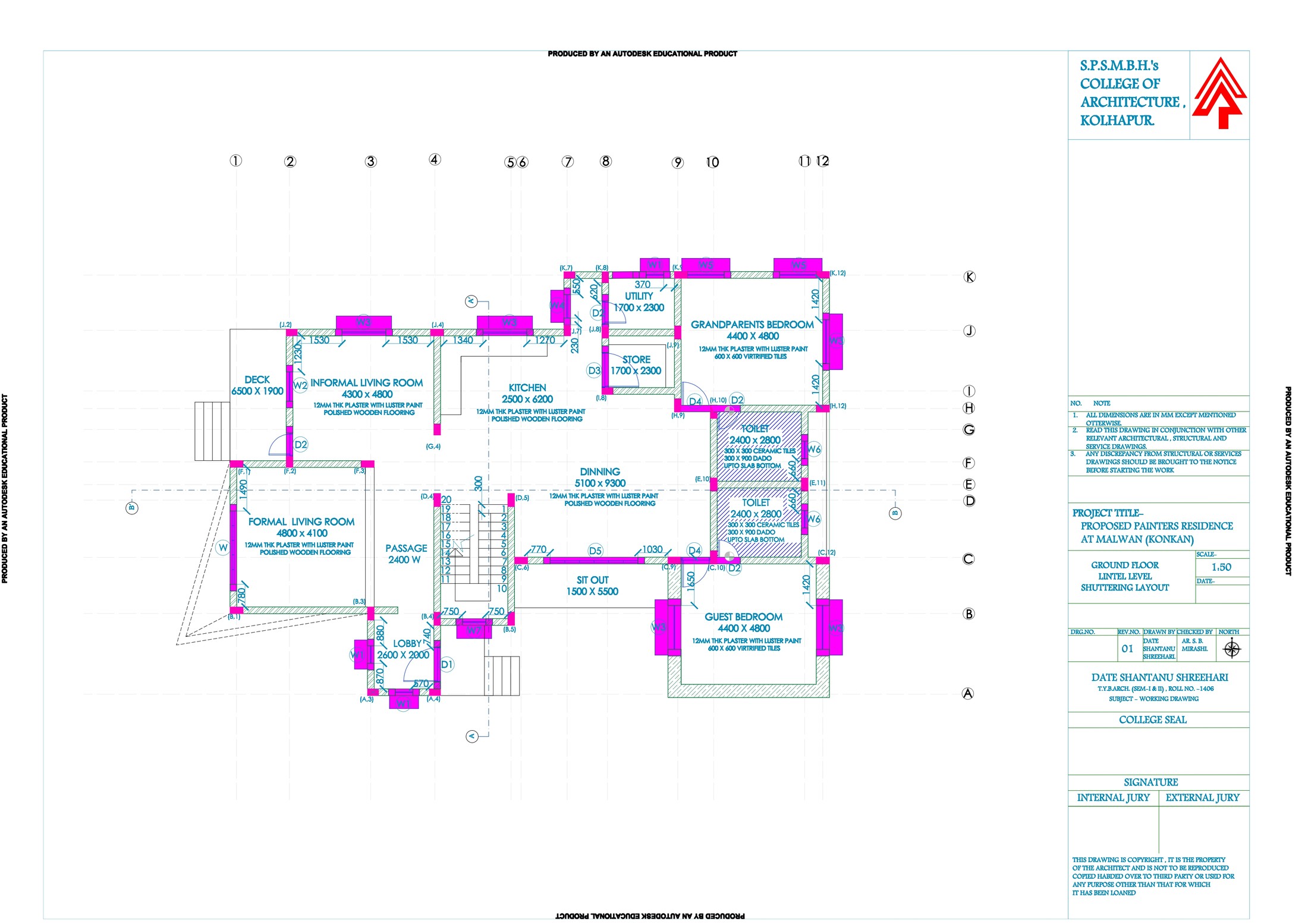 Painters Residence, ground floor lintel level shuttering layout