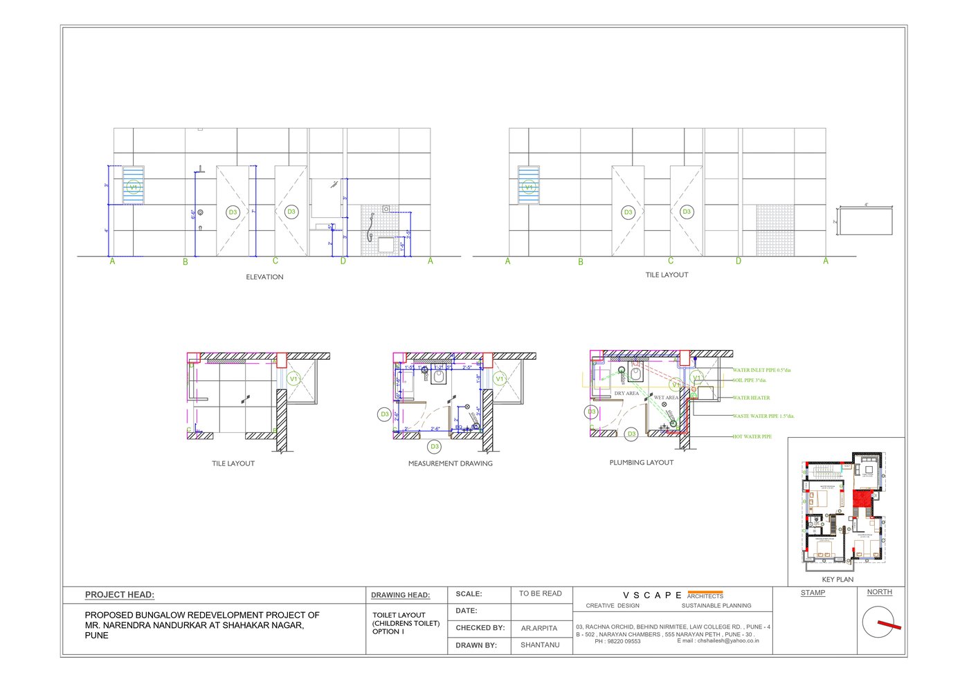 Construction detail sheet, toilet and plumbing layout
