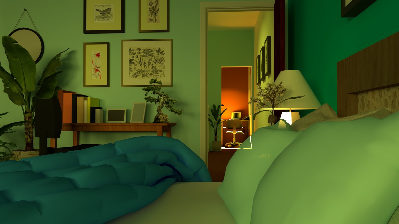 Green bedroom interior render