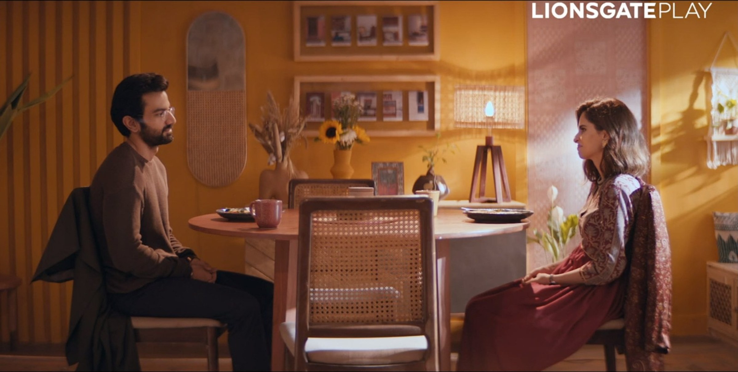 Minus One dinner table scene, ochre palette