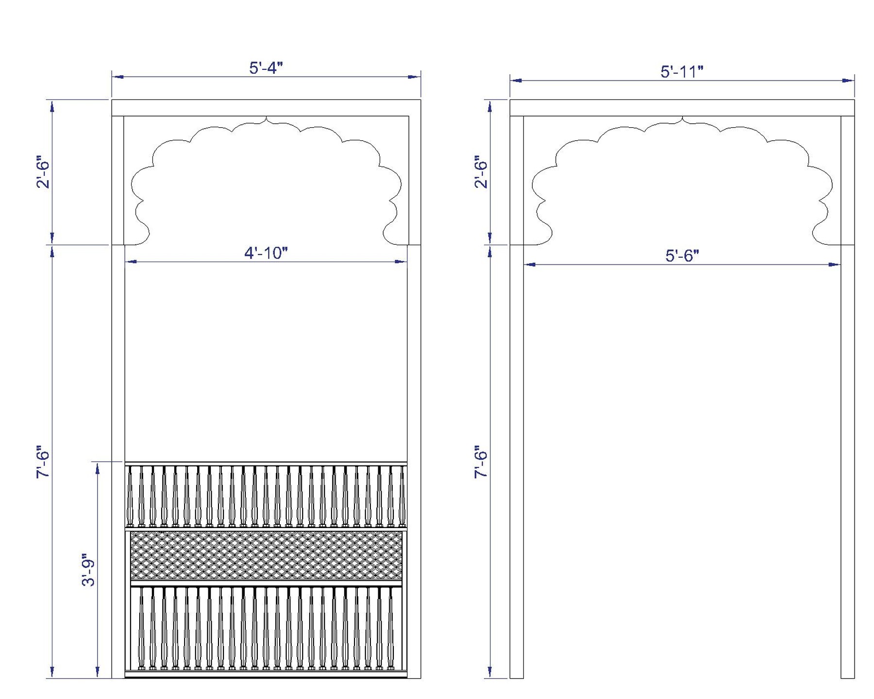 Technical drawing, arch and door dimensions