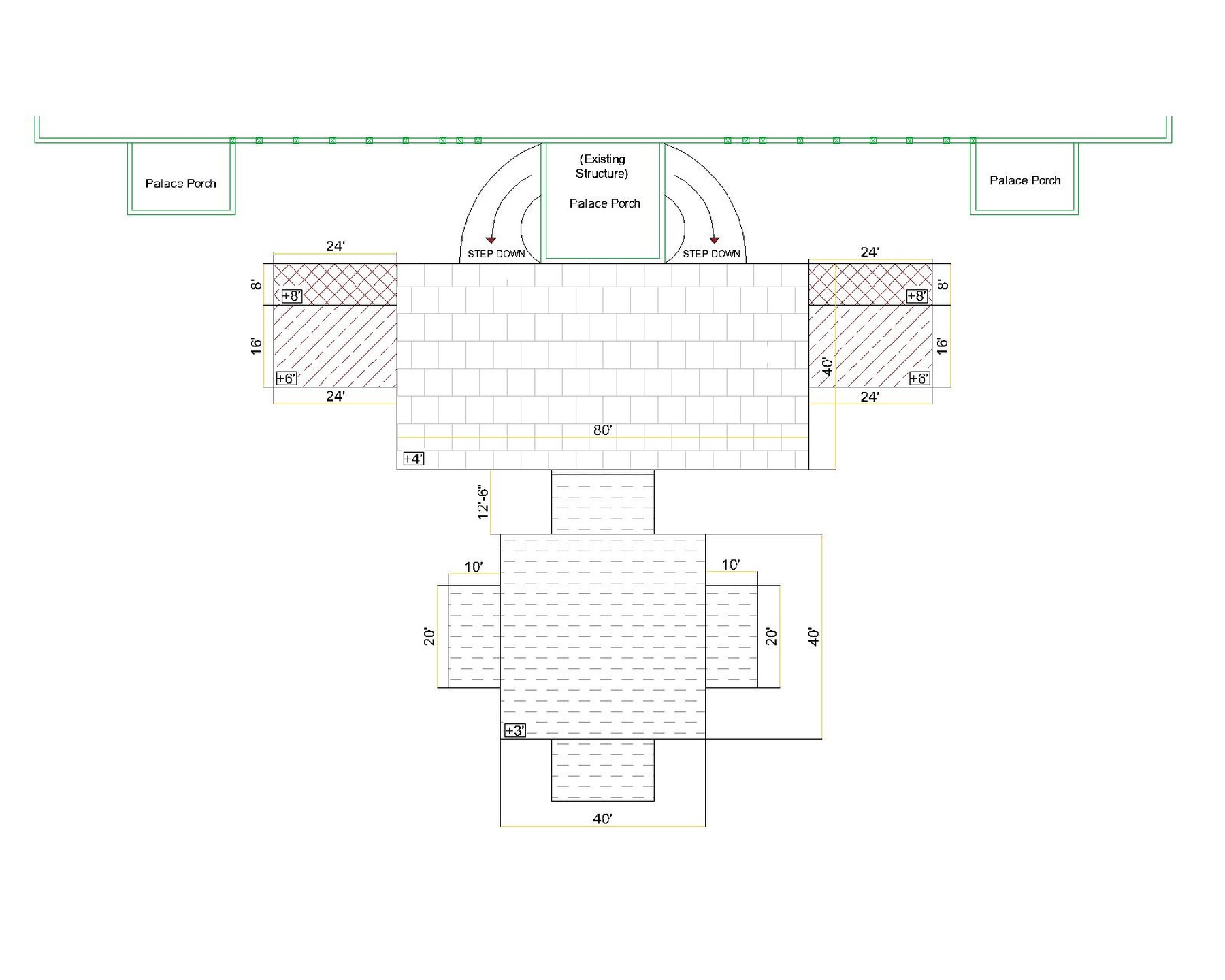 Site plan drawing, palace porch layout
