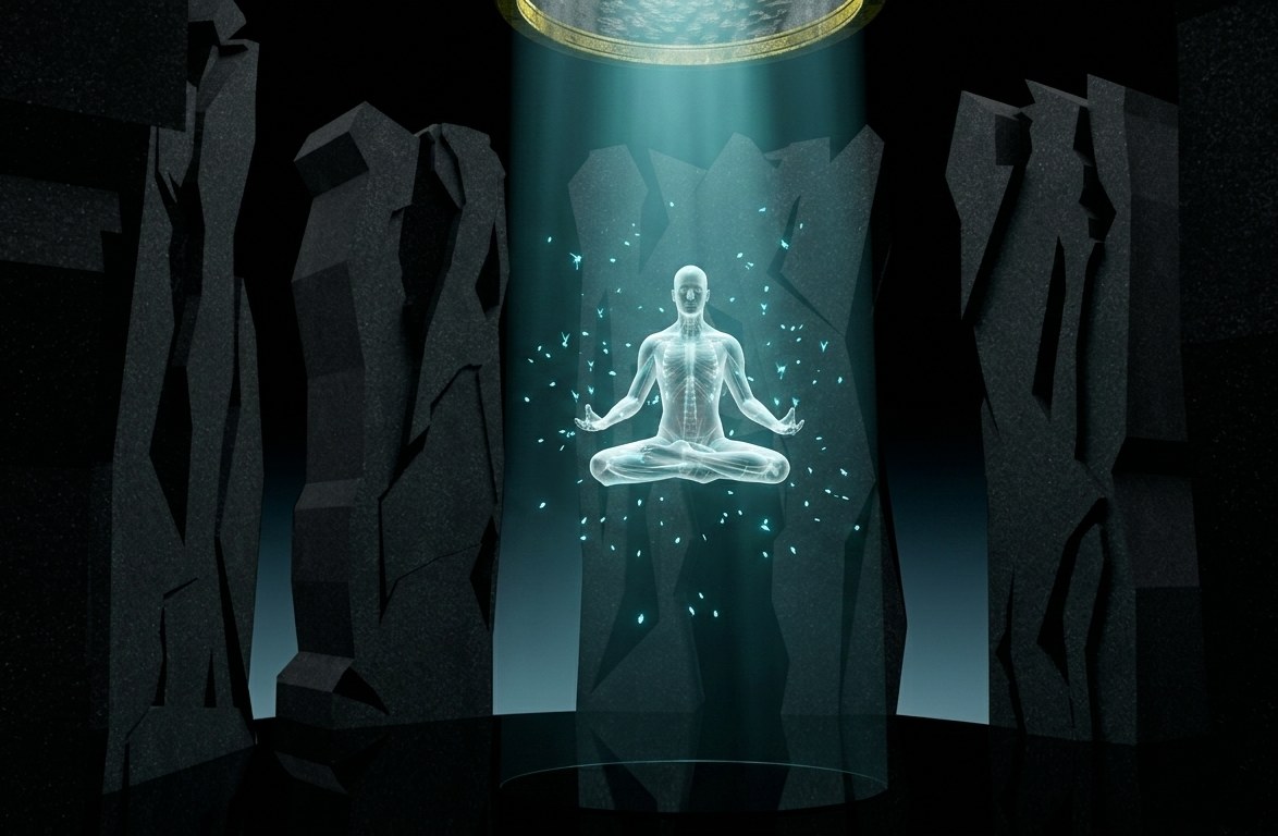 Conceptual render, meditating figure