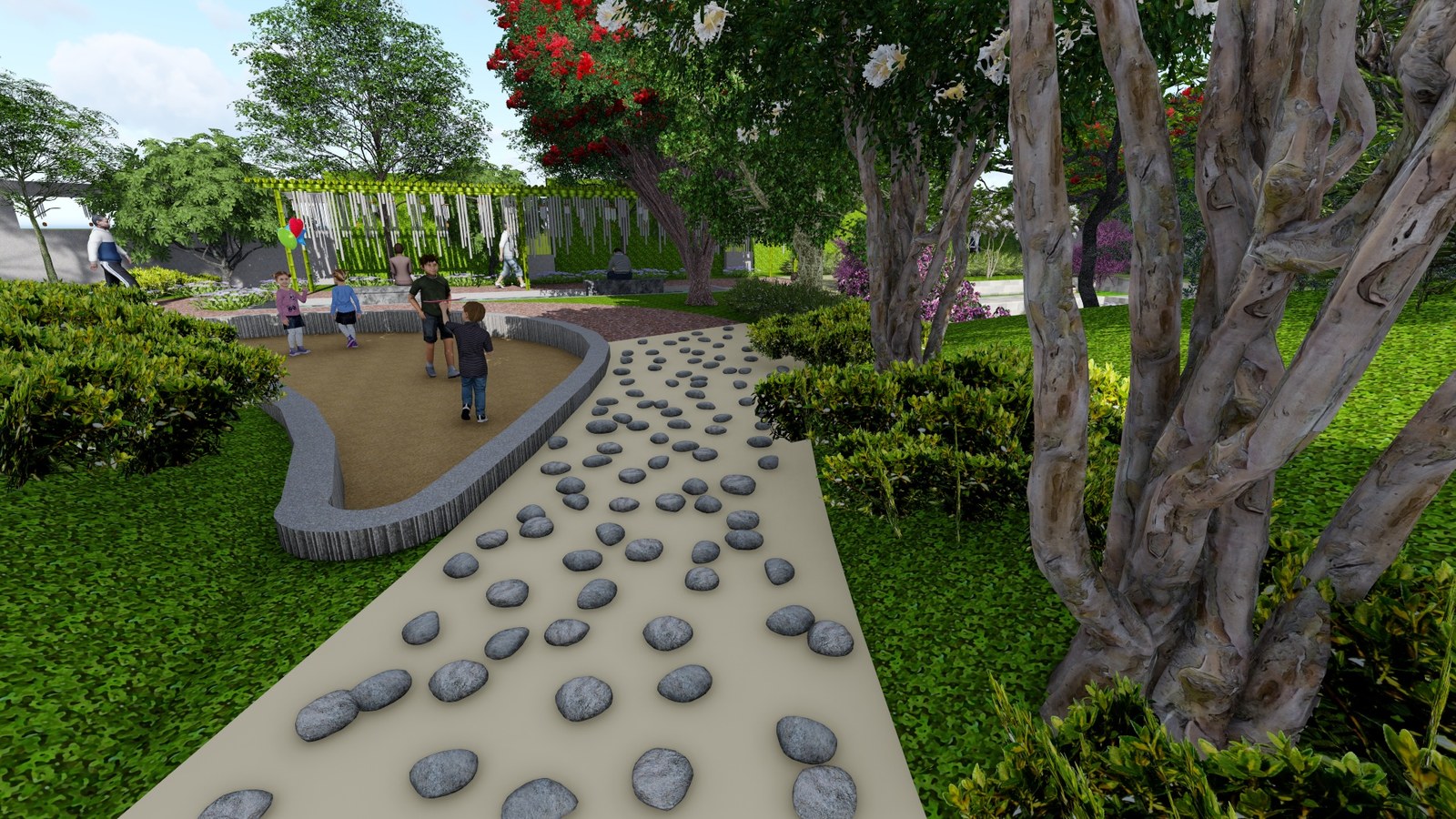 Therapy park render, children's playground path
